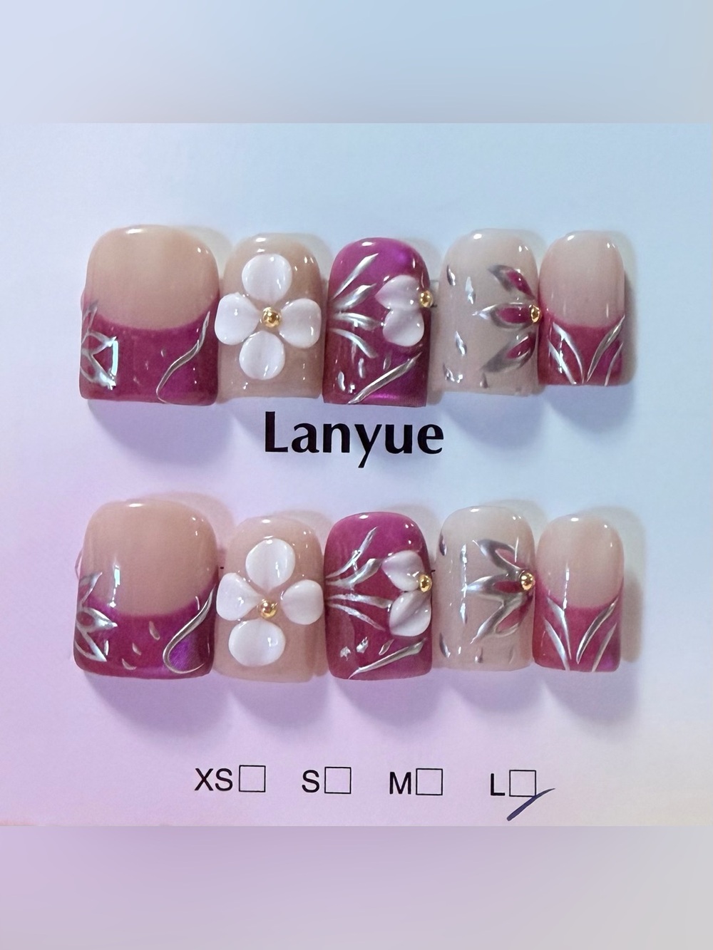 Floral Pink & Nude Press-On Nail Set
